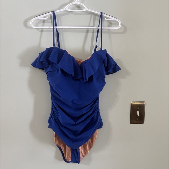 J. Crew ruched one-piece swimsuit blue size 10 - Picture 1 of 6
